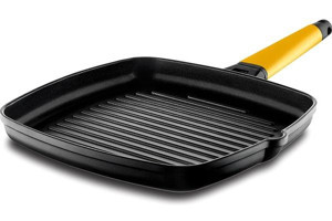 Castey Classic Kare Plastik Saplı Alüminyum 27 cm Grill Tava Gri
