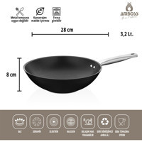 Amboss Storm Çelik Saplı Titanyum 28 cm Wok Tava Siyah