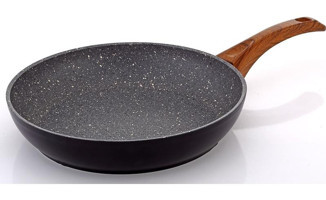 Bonera Vogue Ahşap Saplı Alüminyum 28 cm Düz Tava Siyah