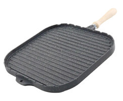Cookcase Çift Taraflı Kare Ahşap Saplı Granit 36 cm Grill Tava Gri