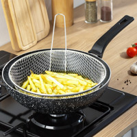 Porsima Fritöz Sepetli Plastik Saplı Granit 28 cm Wok Tava Siyah