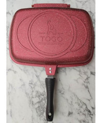 Göksan Mutfak Çift Taraflı Plastik Saplı Granit 36 cm Grill Tava Kırmızı