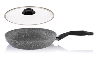 Schafer Kapaklı Plastik Saplı Alüminyum 26 cm Düz Tava Gri