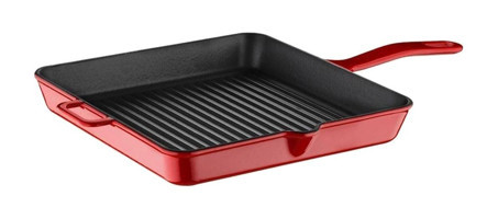 Olika Iron Kare Döküm Saplı Demir Döküm 30x30 cm Grill Tava Kırmızı