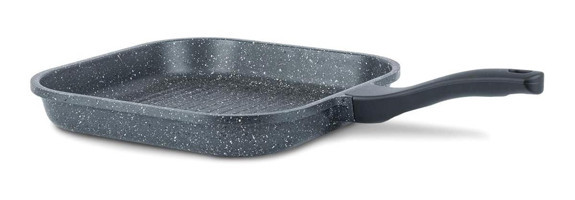 Taç Kare Plastik Saplı Granit 28 cm Grill Tava Gri