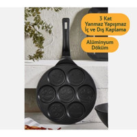 Cem Premium 7 Gözlü Döküm Saplı Döküm 26 cm Pankek Tava Siyah
