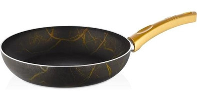 Cem Gold Marble Plastik Saplı Alüminyum 22 cm Düz Tava Altın-Siyah
