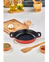 Cooker Lüks Kristal Serisi Döküm Saplı Granit 18 cm Sahan Tava Kırmızı
