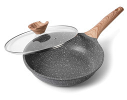 Zuofeng Kapaklı Ahşap Saplı Alüminyum 24 cm Kızartma Tava Gri