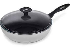 Moneta Mammola Kapaklı Plastik Saplı Alüminyum 30 cm Wok Tava Gri