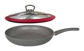 Mehtap Kapaklı Plastik Saplı Granit 24 cm Düz Tava Kırmızı