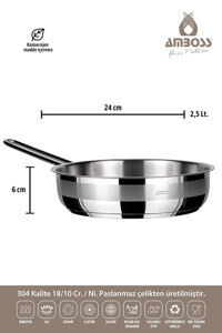 Amboss Çelik Saplı Paslanmaz Çelik 24 cm Düz Tava Gri