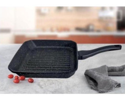 Eda Kare Plastik Saplı Granit 26 cm Grill Tava Siyah