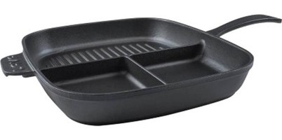 Lava 3 Bölmeli Döküm Saplı Demir Döküm 26x30 cm Grill Tava Siyah
