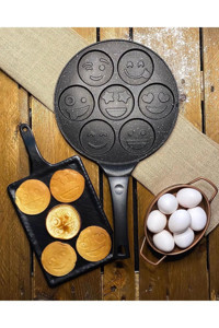 Laviss Kitchen Emoji Figürlü Döküm Saplı Döküm 28 cm Pankek Tava Siyah