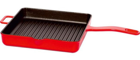 O.M.S 3265 Döküm Saplı Demir Döküm 30 cm Grill Tava Kırmızı
