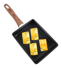 Generic Dikdörtgen Ahşap Saplı Demir Döküm 14x6 cm Kızartma Tava Siyah