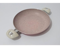 Renkli Çicekler Plastik Saplı Granit 24 cm Sahan Tava Krem