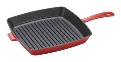 Staub Kare Döküm Saplı Paslanmaz Çelik 30.5 cm Grill Tava Kırmızı