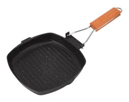 Tıta-Dong Kare Ahşap Saplı Çelik 20x20 cm Kızartma Tava Siyah