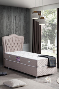 Setay Camelli New 120x200 cm Başlıklı Yataklı Sandıklı Tek Kişilik Baza Seti Krem