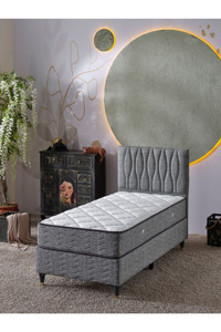 Beehanem Almula 120x200 cm Başlıklı Yataklı Sandıklı Tek Kişilik Baza Seti Gri