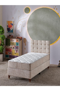 Beehanem Bengü 120x200 cm Başlıklı Yataklı Tek Kişilik Baza Seti Krem