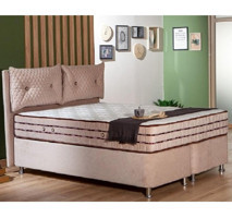 Modamed Bali 150x200 cm Yataklı Başlıklı Çift Kişilik Sandıklı Baza Seti Bej