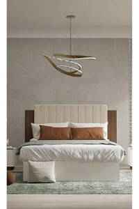 Modamed Linen 150x200 cm Yataklı Başlıklı Çift Kişilik Sandıklı Baza Seti Bej