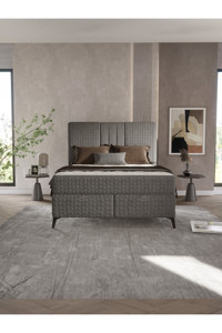 Modamed Alin 150x200 cm Yataklı Başlıklı Çift Kişilik Sandıklı Baza Seti Gri