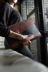 Dk Leather 13.3 inç Deri Su Geçirmez Kılıf Laptop Çantası Gri