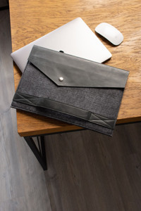 Dk Leather 13.3-14 inç Deri Su Geçirmez Kılıf Laptop Çantası Gri-Siyah