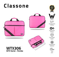 Classone Wtxpro WTX306 15.6 inç Kumaş Su Geçirmez El-Omuz Laptop Çantası Pembe