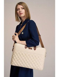 Morca Casual 15 inç Deri Su Geçirmez El-Omuz Laptop Çantası Bej