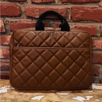 Hnb Kapitone 13-13.3 inç Kapitone Deri Su Geçirmez El-Omuz Laptop Çantası Taba