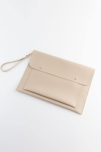 Dk Leather 13-13.3-15 inç Deri Su Geçirmez El-Omuz Laptop Çantası Krem