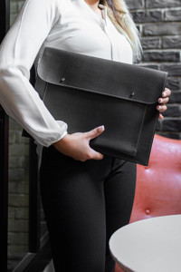 Dk Leather 13-13.3-15 inç Deri Su Geçirmez El-Omuz Laptop Çantası Siyah