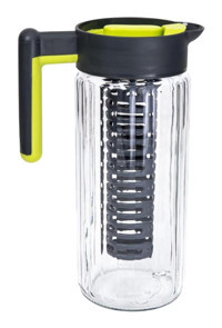 Herevin Yeşil Sütun Çizgi Isıya Dayanıklı Plastik Kapaklı Cam Sürahi 1.4 lt