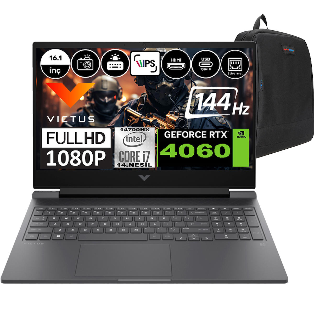 Hp Victus 16 R1051NT 9J234EAP03 Harici GeForce RTX 4060 Intel Core i7 14700HX 16 GB Ram 2 TB SSD 16.1 inç Full HD Windows 11 Pro Laptop + Weblegelsin Çanta