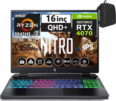 Acer Nitro V16 ANV16-42 WNHQSLEY00142 Harici GeForce RTX 4070 AMD Ryzen 7 8845HS 24 GB Ram 1 TB SSD 16 inç WQXGA Windows 11 Pro Gaming Laptop