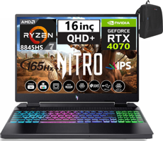 Acer Nitro V16 ANV16-42 WNHQSLEY00136 Harici GeForce RTX 4070 AMD Ryzen 7 8845HS 64 GB Ram 4 TB SSD 16 inç WQXGA Windows 11 Home Gaming Laptop