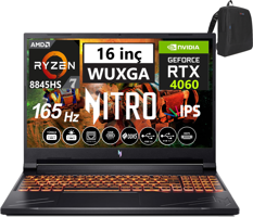Acer Nitro V16 ANV16-41 WNHQRUEY00349 Harici GeForce RTX 4060 AMD Ryzen 7 8845HS 48 GB Ram 512 GB SSD 16 inç Wuxga Windows 11 Pro Gaming Laptop