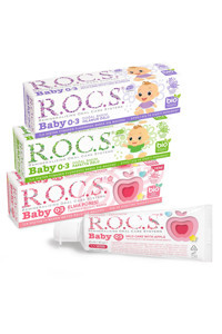 R.O.C.S. Elma Püresi Papatya Özlü ve Ihlamur Özlü Organik Florürsüz 0-3 Yaş Çocuk Diş Macunu 3x45 gr