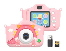 Vkemall Sevimli Dinozor Mini Full HD Kompakt Dijital Fotoğraf Makinesi Pembe