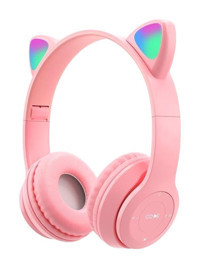 Maxron P47M Su Geçirmez 5.0 Işıklı Silikonsuz Gürültü Önleyici Oyuncu Kablosuz Kulak Üstü Bluetooth Kulaklık Pembe