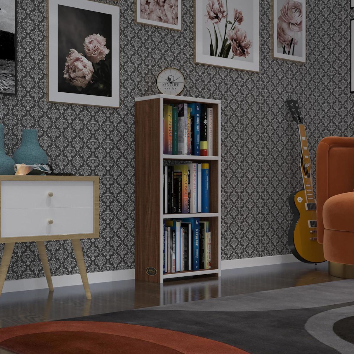 Kenzlife Süper Ga Tek Bölmeli 3 Raflı Ahşap 90x40x19 cm Kahverengi Kitaplık