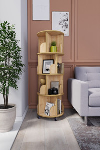 Zeo Wood Design Dekoratif 16 Bölmeli 16 Raflı Suntalam 133x45 cm Meşe Kitaplık