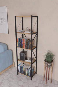 Furnature Design Dekoratif 5 Bölmeli 5 Raflı Metal 43x30 cm Çam Kitaplık