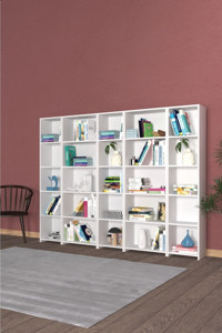 Kzy Mobilya Modern 25 Bölmeli 25 Raflı Ahşap 220 cm Beyaz Kitaplık