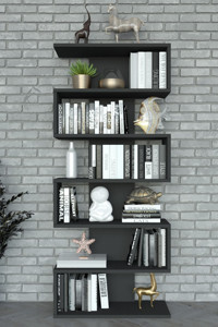Moonlife Paris 6 Bölmeli 6 Raflı Suntalam 160x65x20 cm Siyah Kitaplık